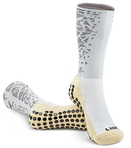 LION SPORTSWEAR Football Grip White Socks - Anti Slip Training/Matchday Socks For Men Women Kids Boys Girls - To Be Worn With Football Sock Sleeves (White)