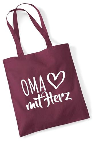 Huuraa Einkaufsbeutel Oma mit Herz Geschenk 10 Liter Burgundy Baumwolle Oma Überraschung