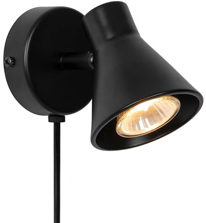 Nordlux Eik Wall Light Black Metal Bedroom GU10 Switch Plug in/Mains