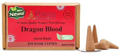 Bless-International Dragon Blood Incense-Cones Handmade-Hand-Dipped Organic-Chemicals-Free for-Purification-Relaxation-Positivity-Yoga-Meditation The-Best-scents (20 Count)