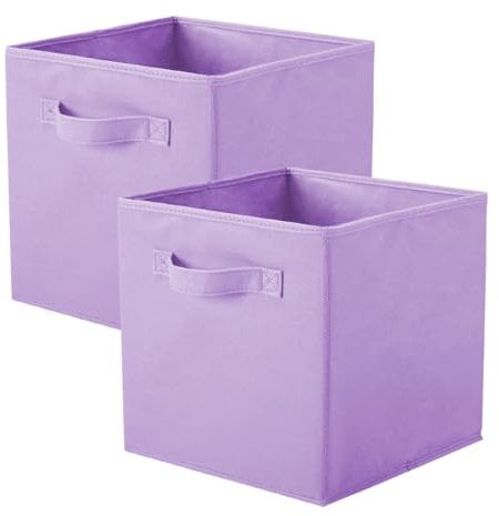 PowerKing Fabric Storage Box, 2 Pieces Foldable Storage Cube Storage Box, Cube Shape, Light Purple