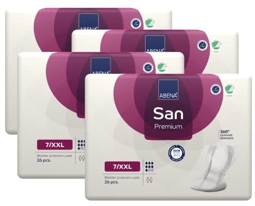 ABENA San Premium XXL Inkontinenzeinlagen für Herren und Damen, atmungsaktiv und bequem, schnelle Absorption, diskret und effektiv geformte Inkontinenzeinlagen für Männer/Frauen, Premium, 7, XXL, 4 x