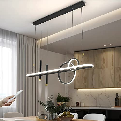 LED Pendelleuchte esstisch Dimmbar Hängelampe Schwarz Modern Hängeleuchte 47W mit Fernbedienung Esstischlampe höhenverstellbar Kronleuchter für Esszimmer Schlafzimmer Küche Büro Pendellampe 100cm