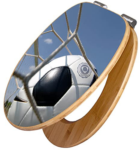banjado Design WC Sitz Bambus Absenkautomatik 45,8x37,5cm / Toilettendeckel mit Absenkautomatik Holz/hochwertiger Bambus Klodeckel/WC-Sitz für gängigen Toiletten/Motiv Fußball