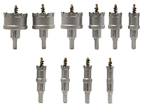 Juego de brocas de corona TCT Ferrcan Con punta de carburo de tungsteno para la perforación de metales y Acero Inoxidable maletín de 10 coronas