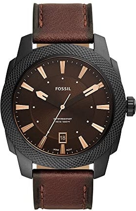 Fossil Machine uhr für Herren, Quarzwerk mit Edelstahl- oder Lederarmband, Braun und Schwarz, 49MM