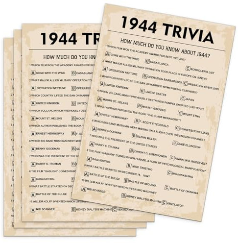 Partyspiele zum 80. Geburtstag, Quizspiele von 1944, Geburtstagsparty-Zubehör für Erwachsene, lustiges Partyspiel der 1944er, Packung mit 30 Karten