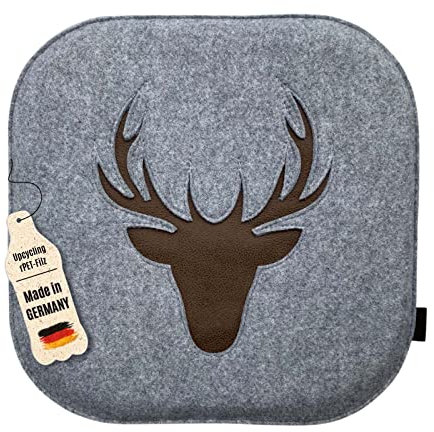 kontor28® - Sitzkissen Filz handgefertigt Made IN Germany | Sitzkissen Stuhl 37,5 x 37,5 cm aus rPET-Filz weiche und robuste Polsterung | Sitzauflage Stuhl für In- und Outdoor | grau 1er-Set