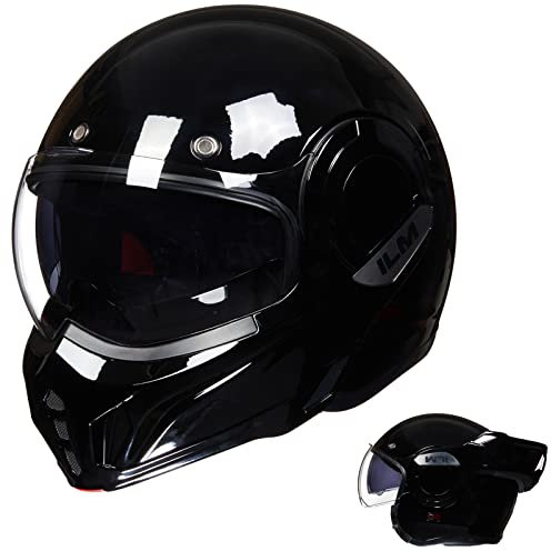 ILM Motorradhelm Integralhelm Klapphelm Fullface Helm Herren Damen ATV UTV mit 180° Umkehrbarer Kinnschutz ECE Model-B707,Schwarzer Glanz, XL