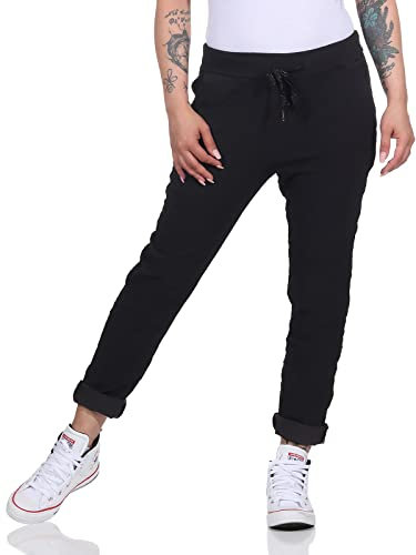 simaranda Damen Jogginghose im Vintage Look Sweatpants für Freizeit Sport und Fitness 8115 (as3, Numeric, Numeric_42, Numeric_46, Regular, Regular, Schwarz)