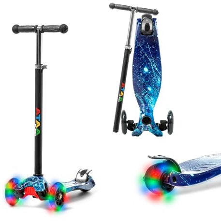 Patinete de 3 Ruedas ATAA Flash - Azul Marino- Patinete para niños de 3 Ruedas, Patinete Infantil con Luces, Patinete de 3 Ruedas con Manillar Ajustable, Giro por Gravedad, de 2 a 9 años