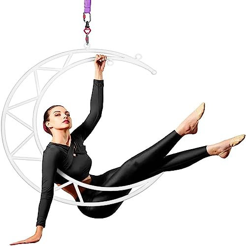 Aerial Hoop Lyra Mondförmiger Luftring-Lyra-Hoop-Satz, leichte, einpunktig drehbare Lyra-Hoop-Ausrüstung, 110 cm großer Stahl-Yoga-Reifen for Aerial-Fitness