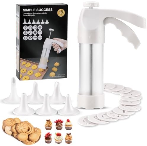 Dacono Cookie Press for Baking, Spritz Cookie Press, Cookie Press Gun Kit with 12 Cookie Press Discs and 6 Icing Tips, for DIY Biscuit Maker, Cake Icing Decoration,White