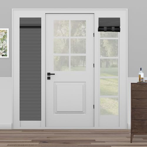 Muamar French Door Curtains Privacy Door Blind, Front Door Window Curtain, Venetian Blinds Style Door Window Cover, 1 Panel (Dark Grey, W12” x L70”)