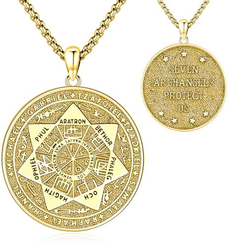 Eusense Sieben Erzengel Anhänger Halskette, Siegel der 7 Erzengel Anhänger Halskette Spiritueller Talisman Amulett Schmuck für Männer Frauen