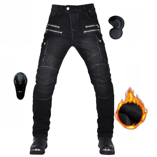 oFzimTo Motorradhose Herren mit Protektoren, Thermohose Winter, Motorrad Thermojeans, Biker Jeans, Stretch-Zweiten Generation Protektoren