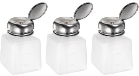 sourcing map 3pcs Solvent Alcohol Dispensers 100ml(3.4oz) Push Down Liquid Dispenser Pump with Sealing Stainless Steel Lid for Acetone Solution, White