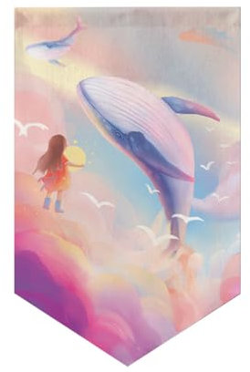 Hiseng Japanese Noren Curtain Short, Japanese Doorway Short Curtain Cotton Linen Japanese Style Doorway Curtain Door Tapestry for Sushi Restaurant Kitchen Home Decoration (40x60cm,Cloudy Whale 3)