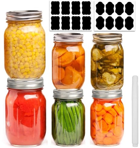Glass Wide Mouth Mason Jars, Canning Jars with Metal Airtight Lids and Bands, Glass Jars for Food Storage, Overnight Oats, Dry Food, Snacks, Candies, DIY Projects(4PCS 16OZ and 2PCS 32OZ Mason Jars)