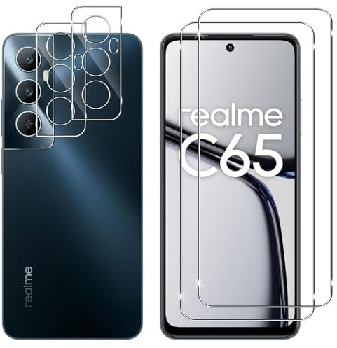 Lutree pour Realme C65 Verre Trempé, 2+2 Pièces Protection écran+ Caméra Arrière Protecteur Film, 9H Dureté HD Sans Bulles Anti-Rayures Vitre Trempé Protecteurs d'écran