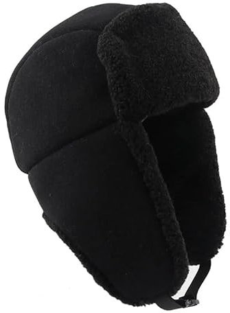 Russische Mütze Uschanka Russische Mütze Männer Frauen Unisex Warme Winter Bomber Hüte Ohrenklappen Kunstpelz Ohrenklappen Trapper Schnee Sowjetische Mütze, Schwarz, 59-60 cm
