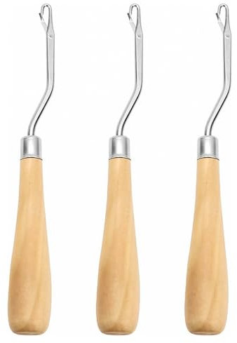 Sarini 3 Pcs Wooden Bent Crochet Latch Hook Knitting Tool For Rug Making Wig Designing And Other Craft