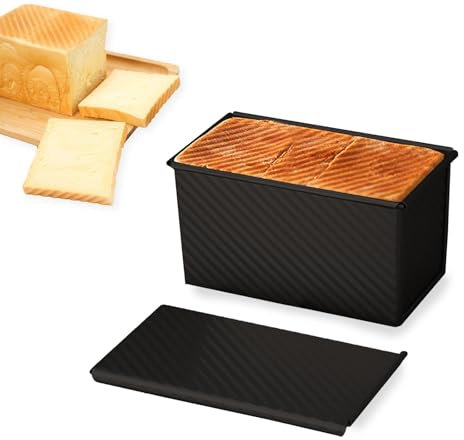 thirei Bread Loaf Tin Non Stick Pullman, 450G Dough Loaf Pan with Slide Cover, Loaf Tin with Lid, Bread Tins for Baking, for Bread, Cakes and Pastries, Black
