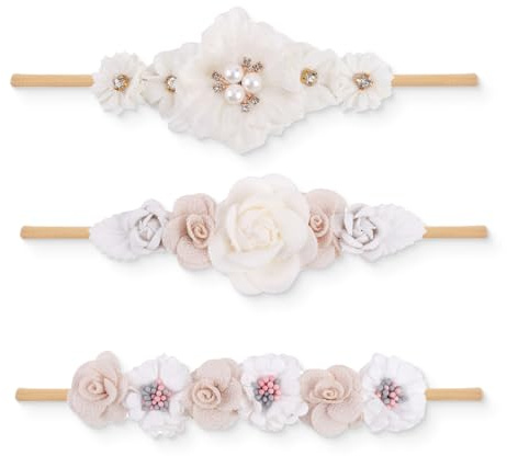 FMYODWU 3 Pezzi Fascia Floreale per Battesimo Bimba in Nylon, Elastica per Accessori Fotografia