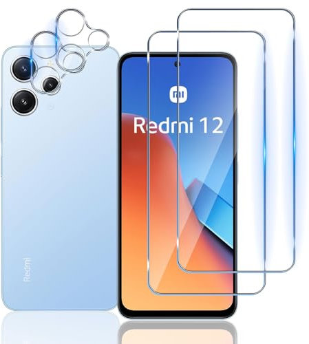 TUTUO 2+2 Piezas Protector de Pantalla Compatible con Xiaomi Redmi 12 4G / 5G Cristal Templado + Protector de Lente de Cámara, 9H Dureza Film Vidrio Templado, Sin Burbujas, Antiarañazos