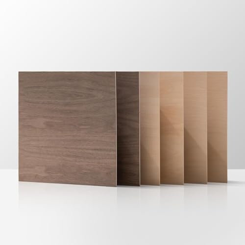 ROBOTIME Contreplaqué Noyer Bouleau Tilleul 3mm Lot de 6, 300 x300mm Planche Bois Brut Bouleau Panneau Feuille Découpe Pyrogravure Gavure Laser Bois