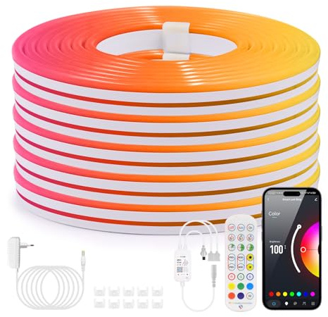 Wisada WIFI RGB Neon Strip, DC24V 30M SMD3535 1800LEDs Silikon Flexibler LED Streifen, Smart Musiksynchronisierung Neon LED Lichtband mit Fernbedienung & Netzteil für Schlafzimmer,Weihnachtsfeier