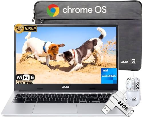 acer Chromebook 315 15.6 FHD Laptop for Home & Students, Dual-Core Intel Celeron N4500, 4 GB RAM, 64 GB eMMC, Numeric Keypad, Long Battery Life, Webcam, Wi-Fi 6, Chrome OS, Nonslip Mouse & 32 GB USB