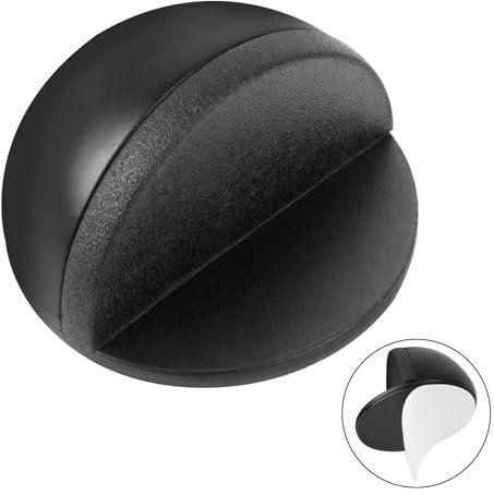 ECOSEAO Fermaporta da Pavimento Adesivo, 1 pezzi Fermaporta da Pavimento in Acciaio Inox, Ferma Porta da Pavimento con Paraurti in Gomma, Fermaporte per Tutti i Pavimenti Duri(Nero)