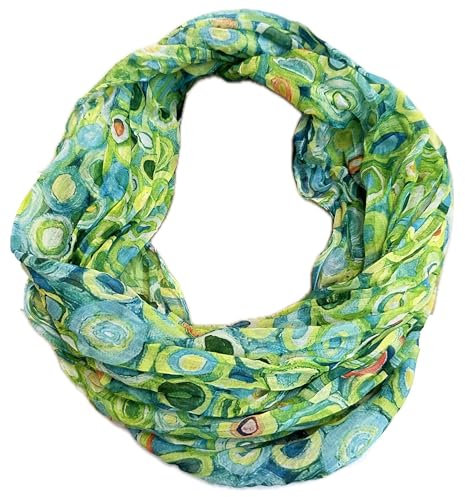 J26 Blumen Mandala Farbverlauf Kreis Seide Sommer Loop Verlauf Regenbogen Rainbow Silk Uni Rundschal Schlauchschal Stola Schal leicht 2025 Neu (KreisA Grün)