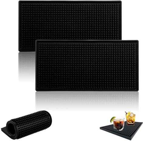 2 Stück Bar Service Matte,15 x 30cm Barmatte Abtropfmatte Geschirr Gummi Matte Non-Slip Draining Insulated Mat Gummi Abtropfmatte Geschirr für Bar Club Küche Café für Abtropfständer Schwarz