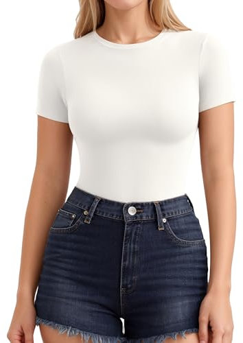 ALGALAROUND T-Shirts for Women Fitted Crew Neck Short Sleeve T-Shirts Summer Basic Womens Tops for Ladies Going Out Beige