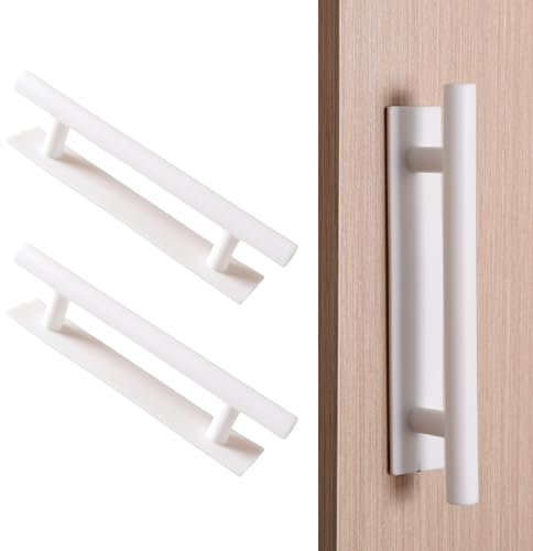 DILUSILK 2 PCS Adhesive Cabinet Handles Pulls, Self Stick Door Handles ABS Plastic Pulls Push Peel and Stick Pull Helper Drawer Pulls Wardrobe Handle Furniture Handles (White)