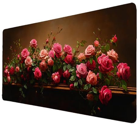 Tapis De Sourisxxl Gaming Rose Tapis Souris 1400x600x3mm, Grand Mousepad Fleur Antidérapant Étanche Bords Cousus Base en Caoutchouc,Gaming Accessoire Bureau pour Pc Gamer Cadeau Homme Deco Bureau 9226