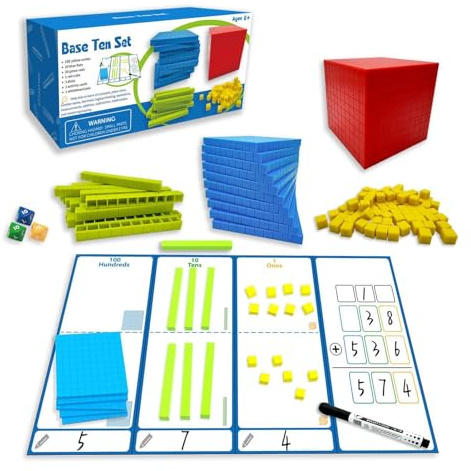 Salyeeluly Base Diez Bloques, Base Diez Bloques para matemáticas,Manipulativos bloquea el Juego de Juguetes matemáticos - Decenas Cientos de Miles de Bloques contando, Juguetes educativos para la