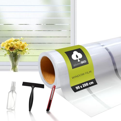 aboveBED Fensterfolie Sichtschutz mit Streifen 90x200cm, statisch milchglasfolie selbstklebend, Blickdicht Klebefolie für Büro Bad Wohnzimmer