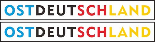 Ostdeutschland Aufkleber Auto – 2 Stück im Set – Blaue DDR Optik 19x2,3 cm – Heimatliebe für Patrioten – „Im Osten geht die Sonne auf“ Design