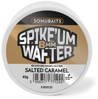 Preston SonuBaits Spike'um Wafters 8 mm gesalzenes Karamell, 40 g Dose, Match-Angelhakenköder, kritisch ausbalanciert, perfekte Textur, Castable, Nusiance Fish Proof, langlebige Bouyancy.