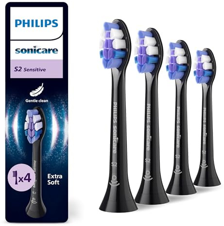 Philips Sonicare S2 Sensitive, Original-Ersatzbürstenköpfe, Schwarz, 4er-Pack, HX6054/88