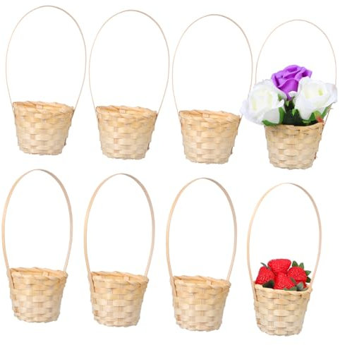 BESTYASH 8 Stück Teiliges Bambuskorb Handgewebte Blumenkörbe für Dekoration Hochzeit und Veranstaltungen Höhe für Frische und