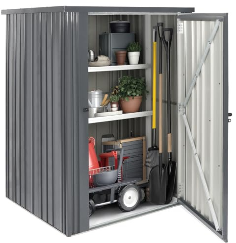 MMOWW Cobertizo de Jardín de Exterior, 110x110x160cm Caseta de Jardín Metálica con 1 Puerta y Cerradura, Almacenaje Exterior, Resistente al Agua, Gris Oscuro (Gris Oscuro)