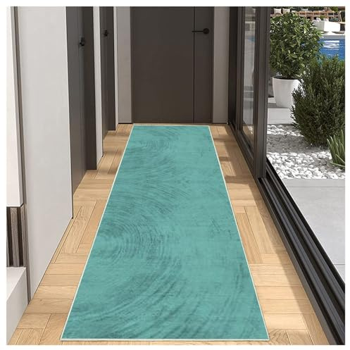 BORKOY Teppich Läufer Flur Küche rutschfest Waschbar Einfarbig Muster 40x200cm Türkis Küchenläufer Flurläufer Lang Korridor Teppichläufer Küchenteppich Für Wohnzimmer Schlafzimmer Esszimmer Anpassbar
