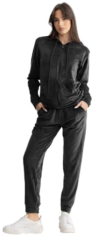 vittorio y Tuta Donna in Velluto Morbido - Tuta Sportiva Completa con Cerniera Frontale per Ginnastica e Casual (IT, Testo, S, Regular, Regular, Nero)