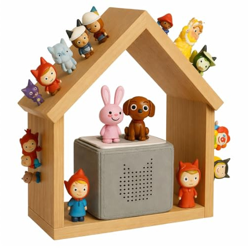 Generisch Tonie Regal – Toniebox Regal Holz für Mädchen & Jungen – Tonieregal Hausform zum Hinstellen oder Hängen für 30-60 Tonie-Figuren-inkl. Metallplättchen