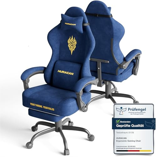 Huracan Sedia da Gaming Massaggiante con Poggiapiedi Telescopico, Sedie gamer Ergonomico, Gamer Chair Tessuto in Velluto Traspirante Poltrona da gaming per Lunghe Sessioni di Gaming e Lavoro, Blu