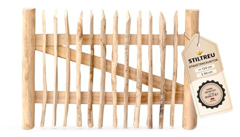 STILTREU Classic Staketenzaun-Tor aus Edelkastanie (Breite 120 cm x Höhe 80 cm)